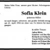 Mueller Sofia 1922-1996 Todesanzeige